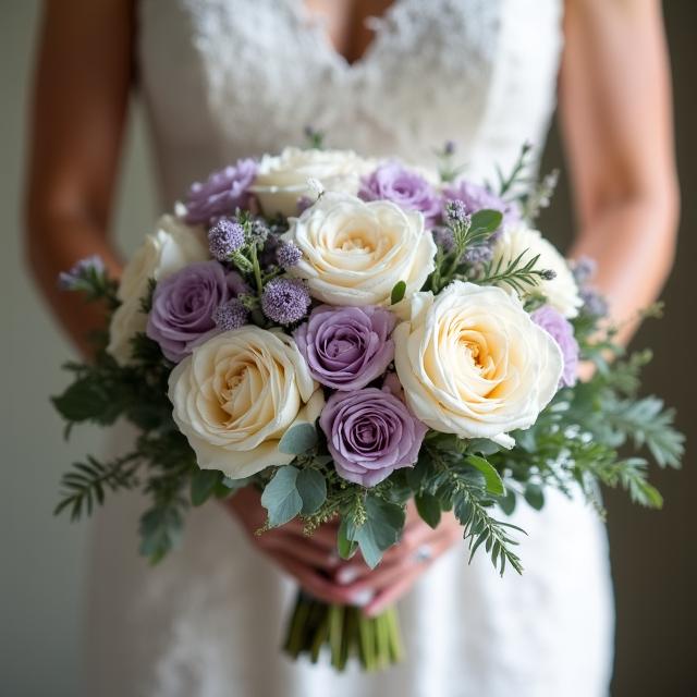 Bespoke bridal bouquet with garden roses and wild textures